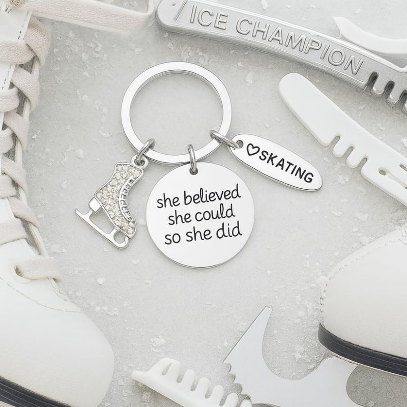 Sportybella Figure Skating Keychain, Girls Skating Jewelry, She Believed She Could So She Did Skate Charm Key Ring - Figure Skating Gifts - Image 2